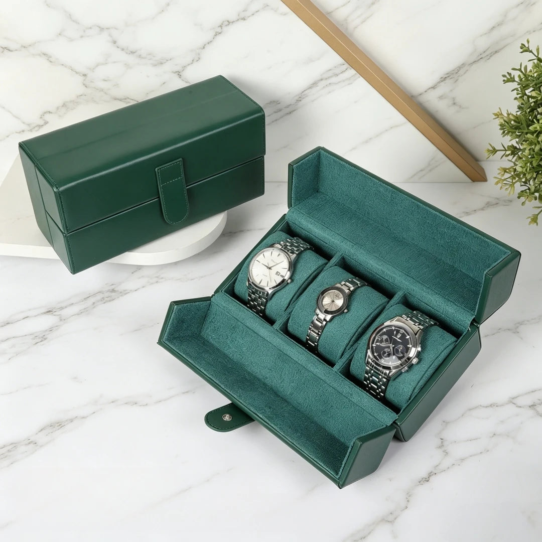 boîtes montres cuir velours classique marron vert noir
