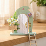 porte fée miniature escalier fleurs crochet plaque bienvenue fées décor bois fleuri vintage chambre