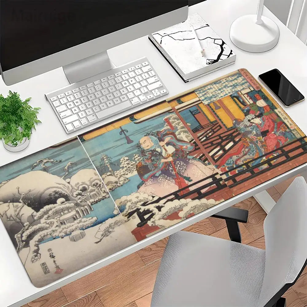 tapis souris ukiyo multicolore illustration japonaise traditionnelle hivernale protection caoutchouc grande taille