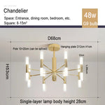 Suspension lumineuse moderne or structure géométrique tubes lumineux fixation crochet éclairage led chambre salon