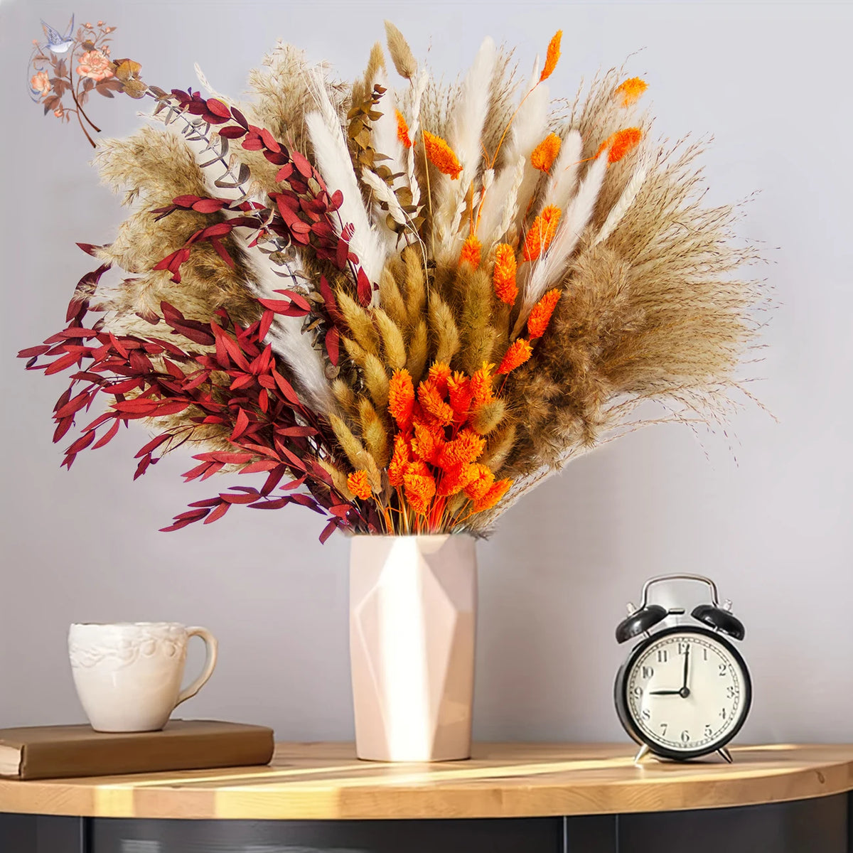 bouquet fleurs séchées naturel rouge blanc orange décoration intérieure automne table vaseHomeAssemblons informations prioritaires
