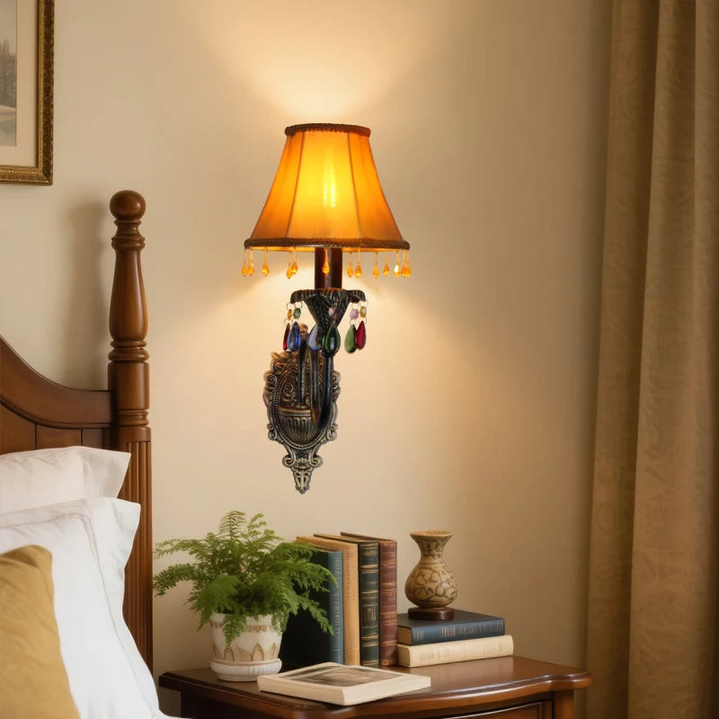 lampe murale classique fer forgé tissu rouge vert bleu marron