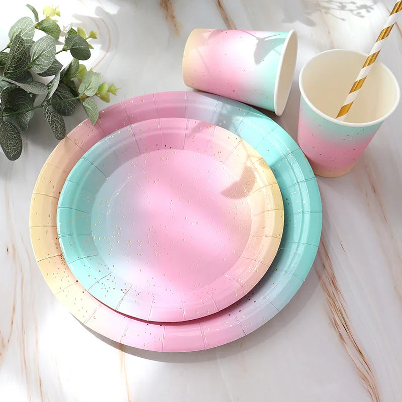 assiettes papier multicolore paillettes gobelets serviettes papier tablecloth festif moderne anniversaire mariage