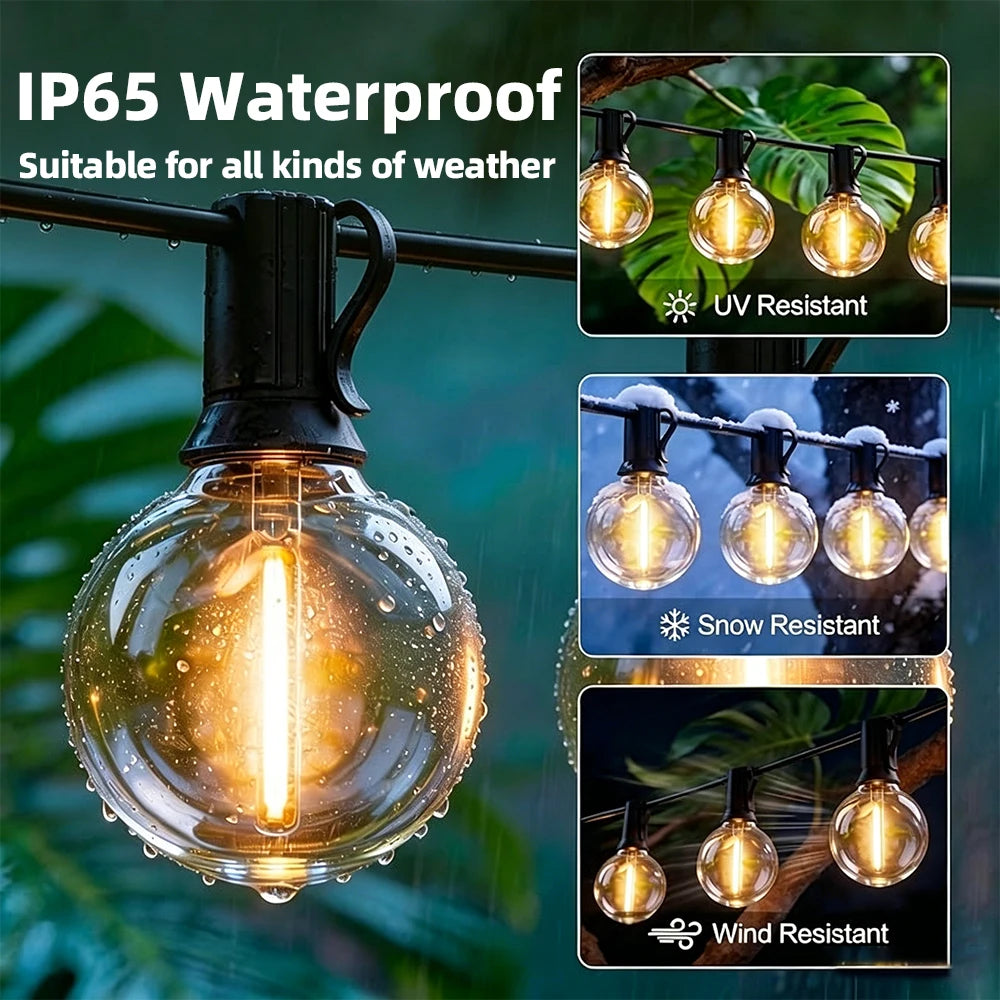 guirlande lumineuse solaire blanc chaud boules transparentes vintage clips autoinstallation led étanches ip65
