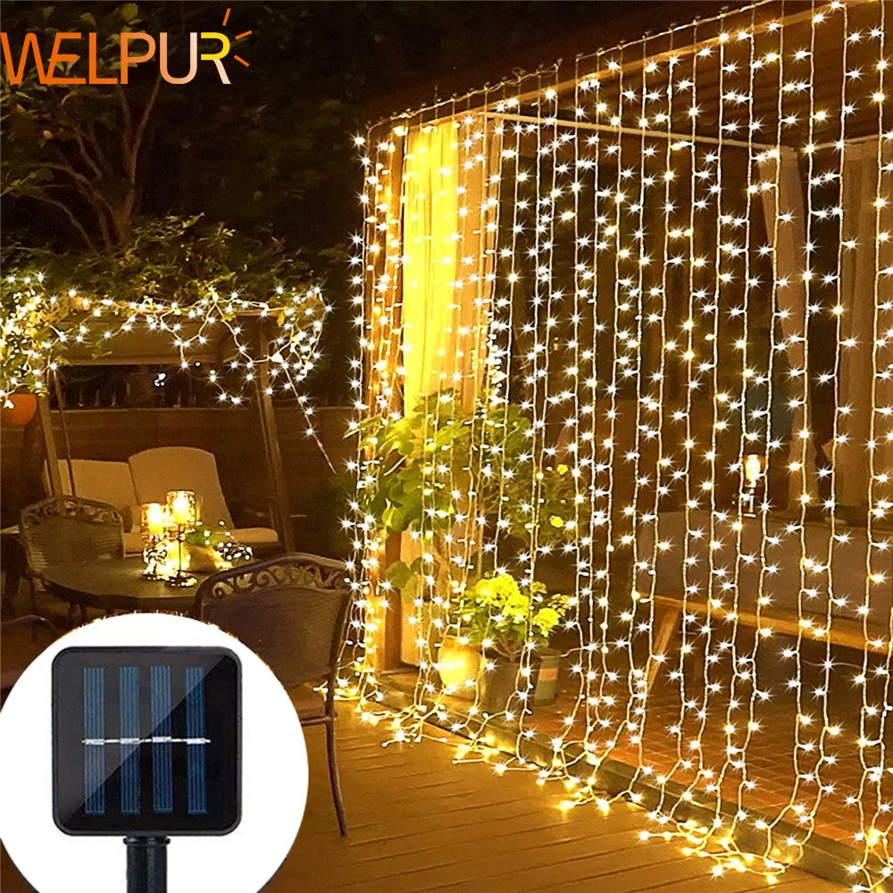 rideau lumineux solaire led blanc chaud moderne 300cm 300leds extérieur noël jardin