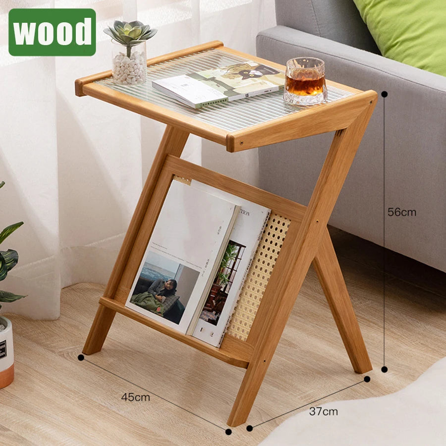 table basse verre transparent moderne table d'appoint bois massif scandinave minimaliste
