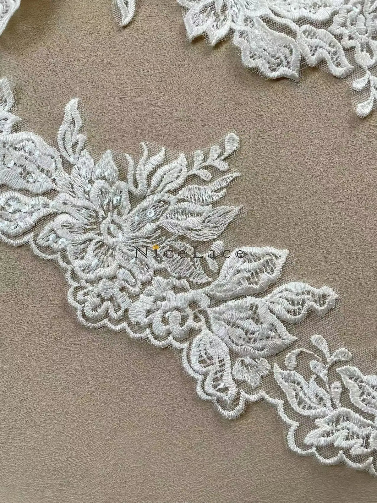 dentelle polyester brodée fleurs feuilles ivoire mariage décoration rideaux robes 11cm translucent fine