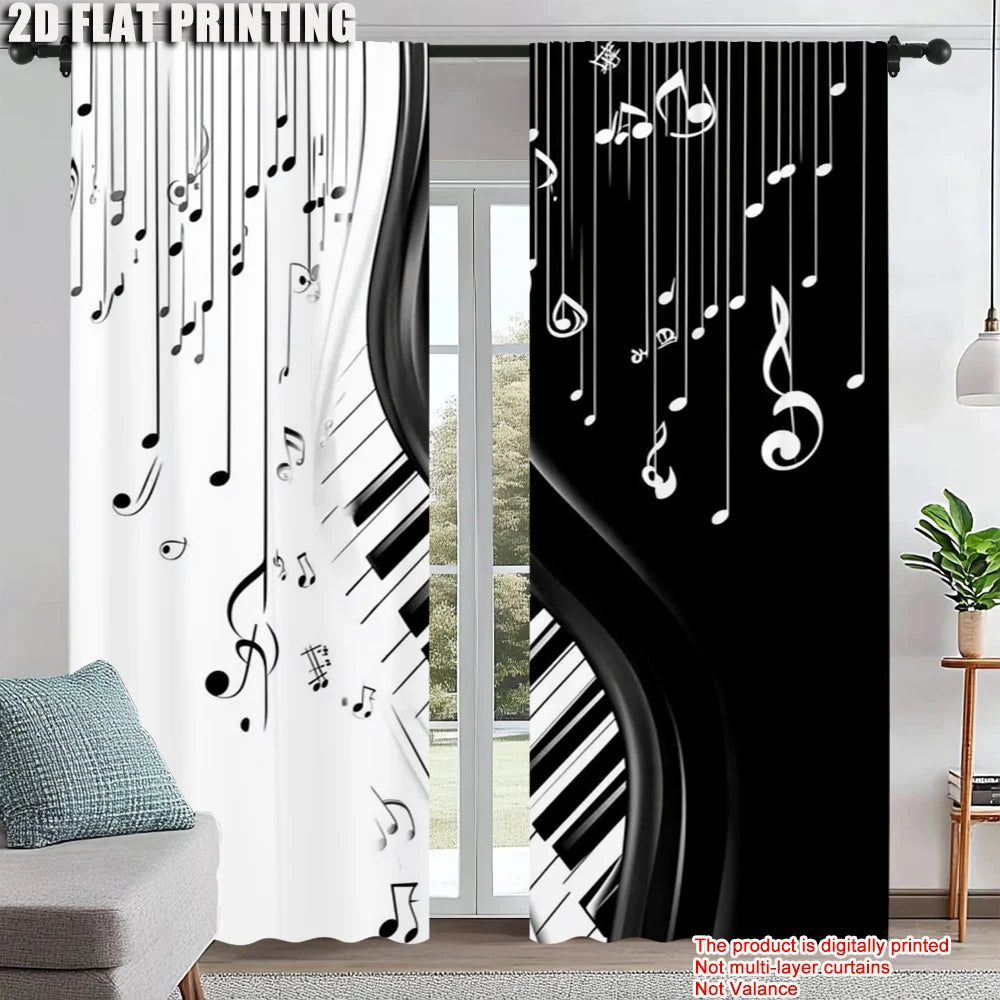 rideau noir blanc notes musicales piano moderne graphique décoration mur opaque polyester pièces