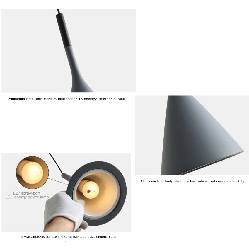 lampe suspendue moderne minimaliste conique mat noir bleu blanc rose vert LED E27
