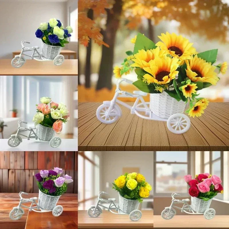 vase fleurs artificielles vélo blanc rotin décoration vintage jardin maison mariage fête romantique