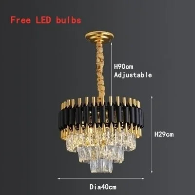 lustres cristal moderne luxueux chandelier noir or transparent led salon