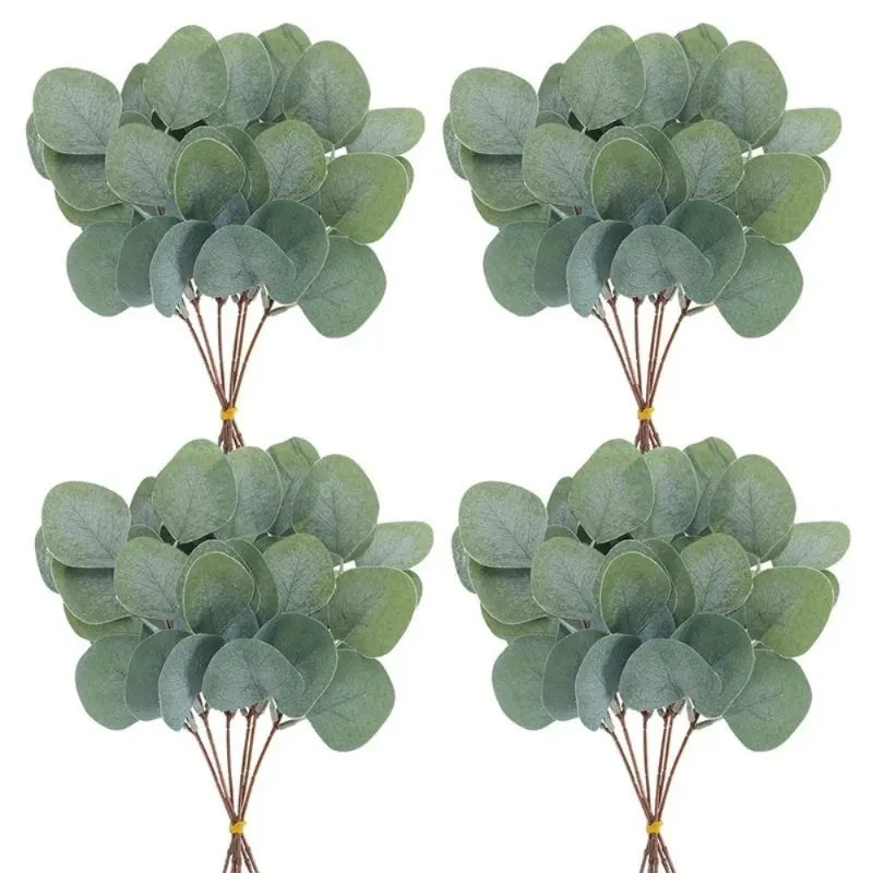 feuilles eucalyptus artificielles vertes blanches bouquet mariage décoration intérieur naturel rustique