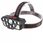 lampe frontale led rechargeable camping pêche rayures noires orange ceinture ajustable haute luminosité usb