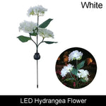 lampe solaire bleue rose blanche violette fleurs hortensias piquet métallique extérieur moderne