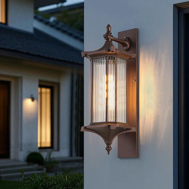 applique murale classique marron transparente étanche e27 extérieure veranda jardin entrée villa traditionnel fixations