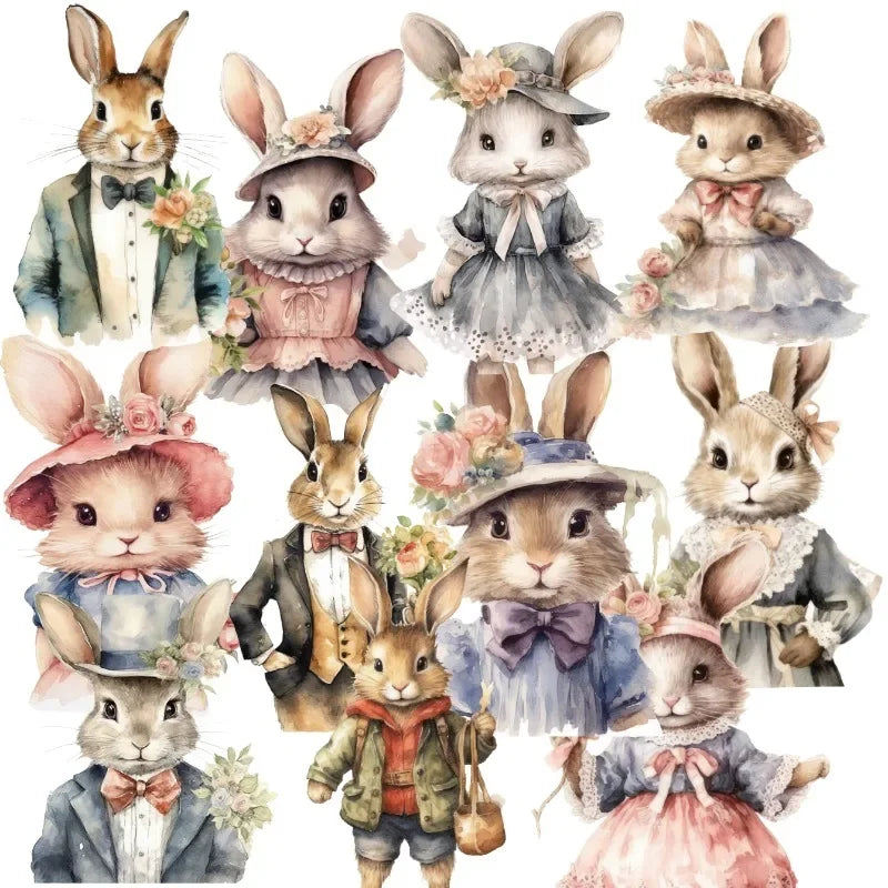 sticker lapin illustratif multicolore costume formal scrapbooking décoration journal intime papeterie vintage adhésif