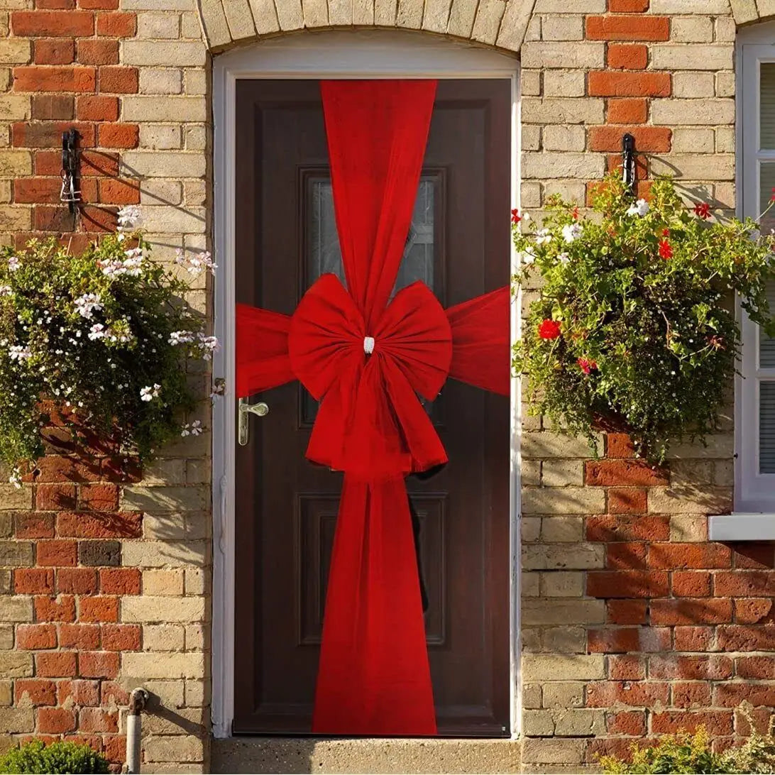 Grand nœud en organza rouge pour décoration de porte de Noël