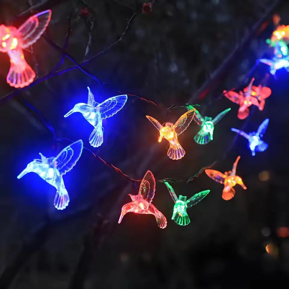 guirlande solaire colibri jaune rouge verte bleue deco exterieure jardin feerique led rgb