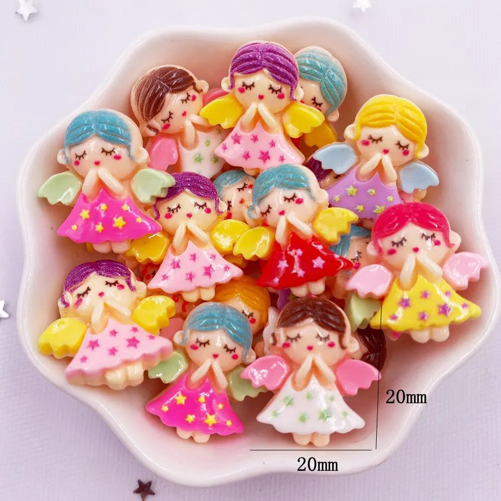 bijoux fantaisie enfantins pierres précieuses robes étoiles ailes cheveux stylisés multicolores opaques 20mm