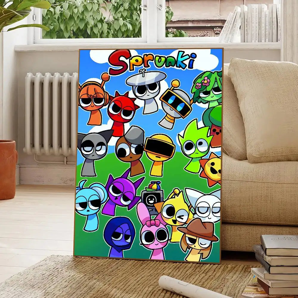 affiche poster cartoon sprunki personnages animés texte juste garçon cadre bois décoration