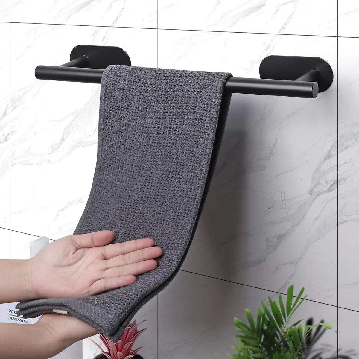 ensemble matériel salle bain noir mat porte serviettes adhésif moderne sans perçageversible fixe mur