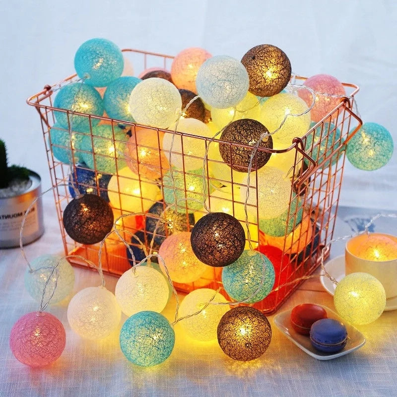 guirlande lumineuse noël blanc rose bleu vert boules coton usb powered modernes