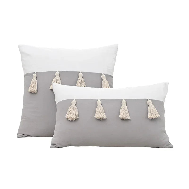 coussins décoratifs gris rose vert modernes fixés tasseaux blancs 45x45cm 30x50cm