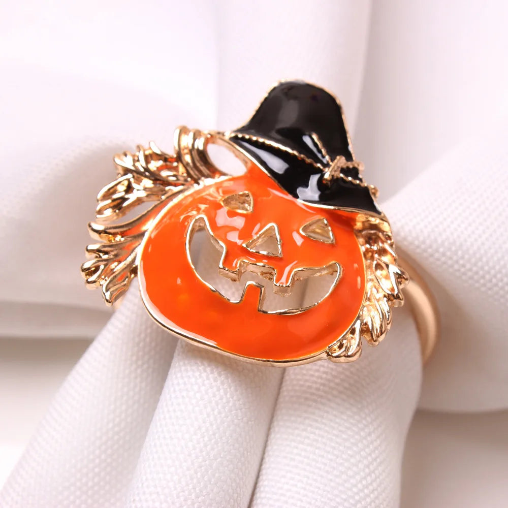 anneaux citrouille métal orange feuille d'erable automne décoration table halloween serviettes rond métal respectueux