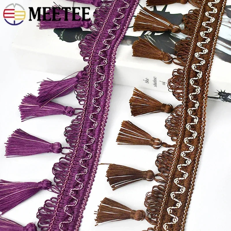 ruban pompons violet marron doré décoration mariage tissu polyester franges élégant accessoire broderie tassel