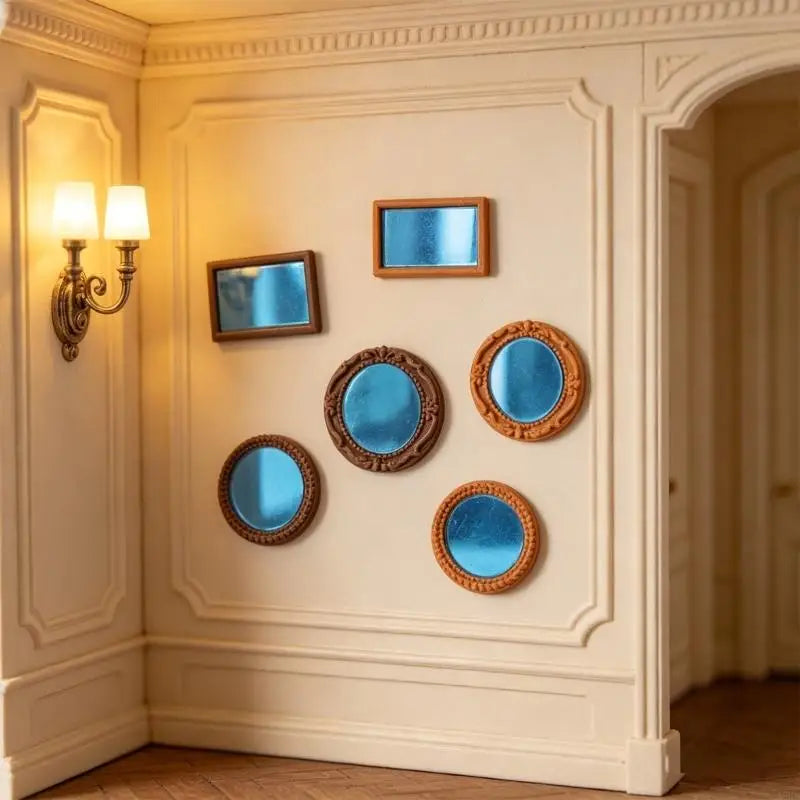 miroirs brillants cadres dorés ensemble décoration chambre classique fixés adhésifsoplastique bleu brun