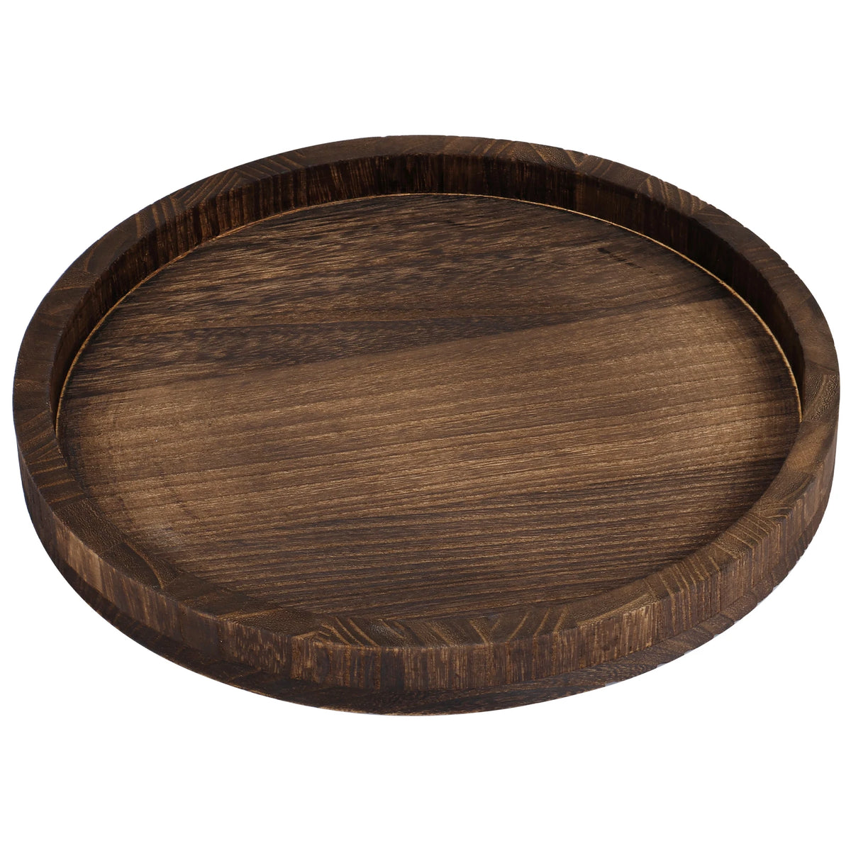 plateau circulaire bois vintage marron foncé texture naturelle décoration maison bougeoir servir plats