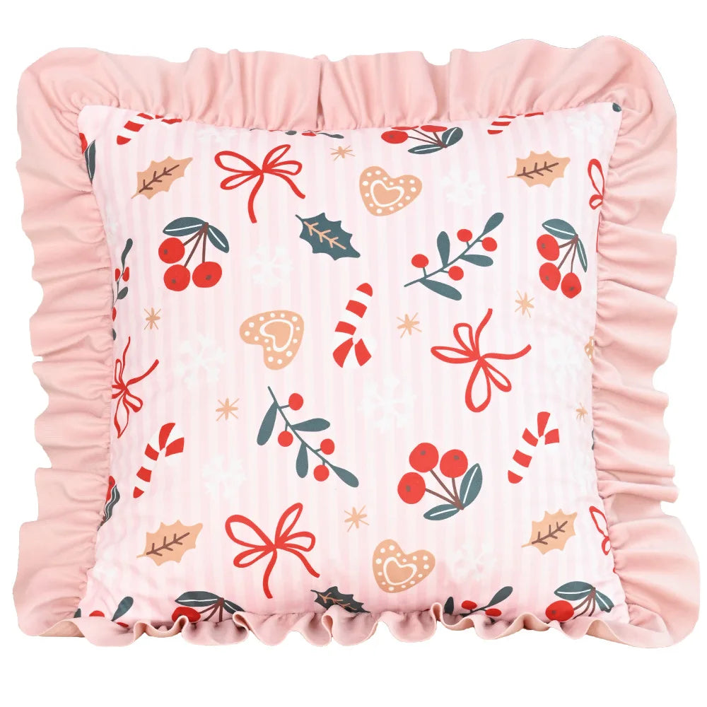 housse coussin patchwork noël blanc guirlande cloches branches baies étoiles décor maison festive 45x45cm
