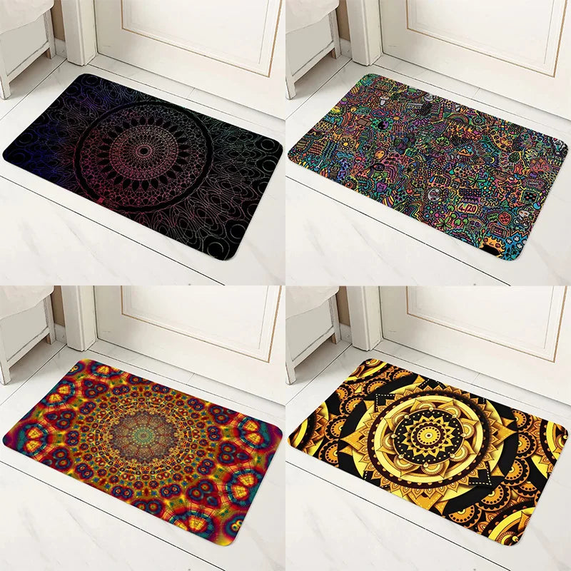 tapis sol mandala géométrique boho noir bleu vert rouge jaune or