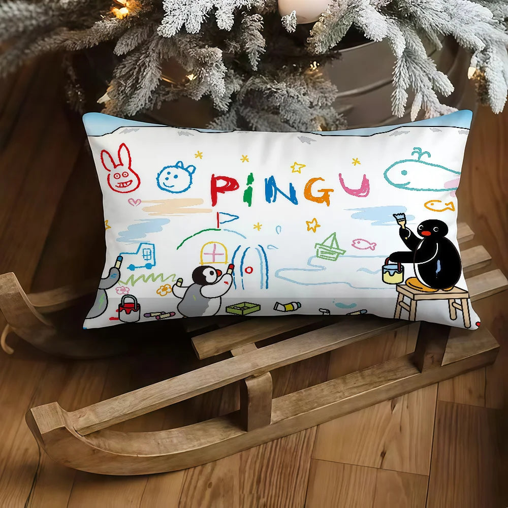 housse coussin pingouin dessin animé double face polyester 30x50cm 40x60cm 48x74cm 50x70cm chambre canapé