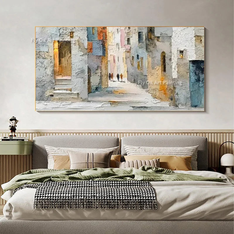 peinture l'huile abstraite contemporaine multicolore géométrique sans cadre horizontal