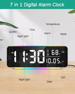 horloge numérique moderne led veilleuse rgb noir ambiancé affichage heure date