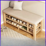 tabouret rangement chaussures bois naturel moderne minimaliste coussin rembourré étagère entrée multifonction adultes seniors