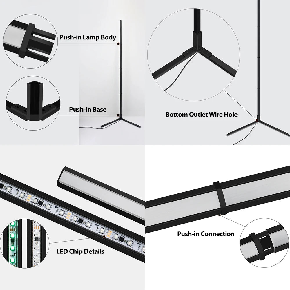 lampe sol led moderne noire trois pieds lisse diy veilleuse ambiance wifi bluetooth télécommande