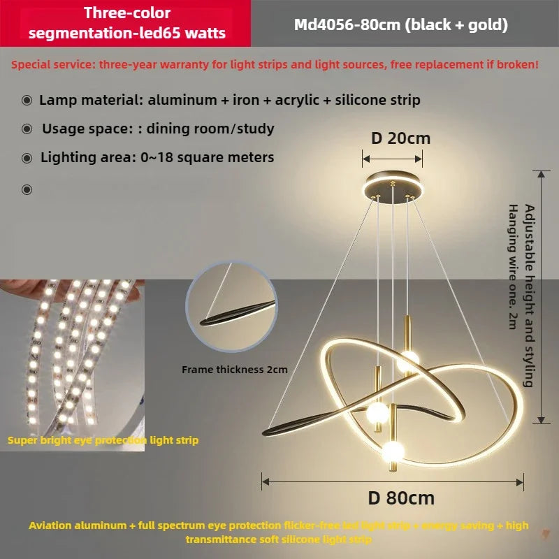 suspension lumineuse moderne or noir câbles suspendus ampoules led globes lumineux anneaux lumineux éléments