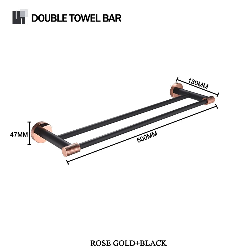 accessoires salle bain moderne porte serviettes noir cuivre doré fixations murales minimalistes