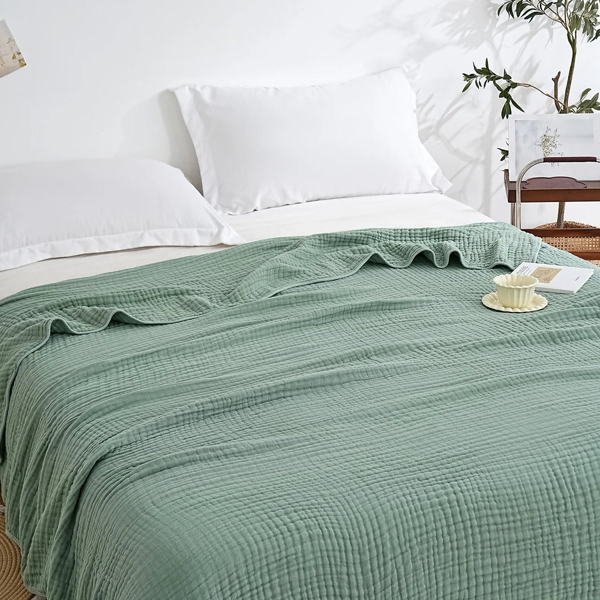 couverture coton pur plissée beige clair grande couverture lit douce maison