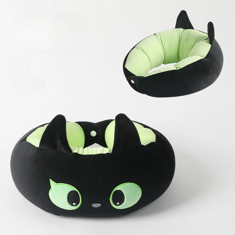coussin voyage ergonomique forme noir vert clair texture veloutée moderne