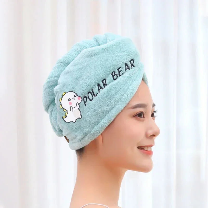 serviette cheveux microfibre absorbante rapide animaux mignons brodés couleurs variées douces pratique