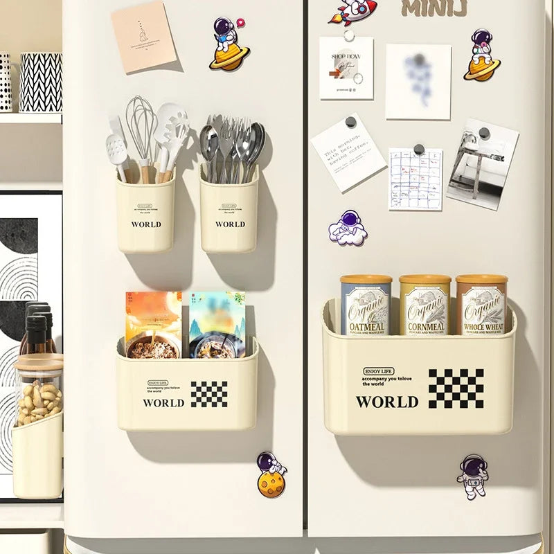 bacs rangement adhésifs motif damier moderne minimaliste beige clair cuisine utensiles organisation minimalistechef