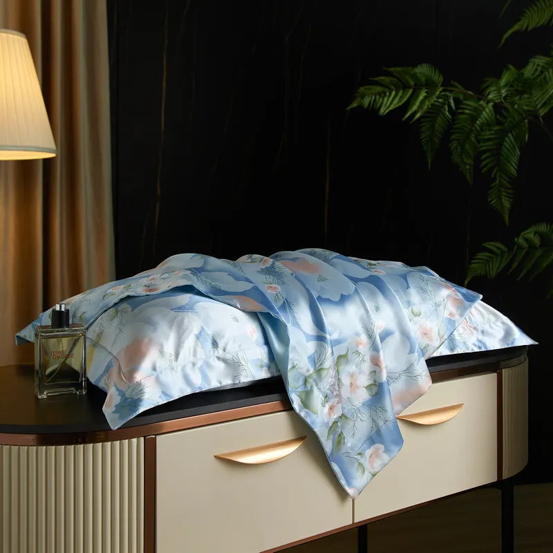 drap lit vert clair blanc motif feuilles bambou coton doux coton naturel