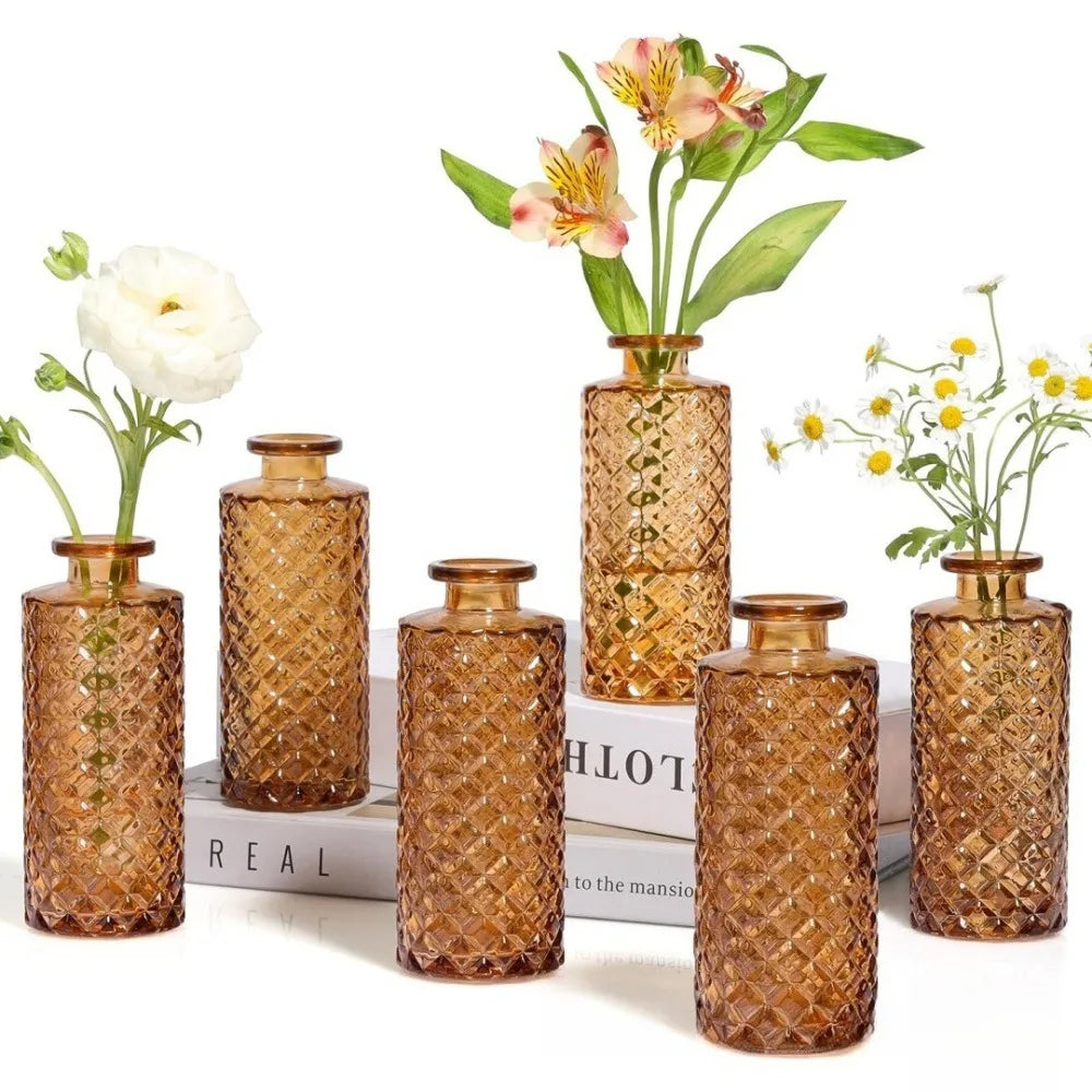 vases vintage verre marron vert transparent rétro diamant geometrique decoration table maison