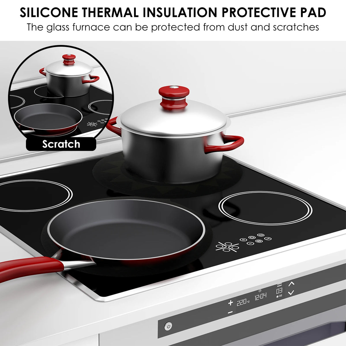 tapis protection induction silicone antidérapant thermochromique noir texturé géométrique pots casseroles