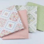 tissu coton imprimé fleurs carreaux blanc rose vert bleu jaune vintage 235cm popeline sergé
