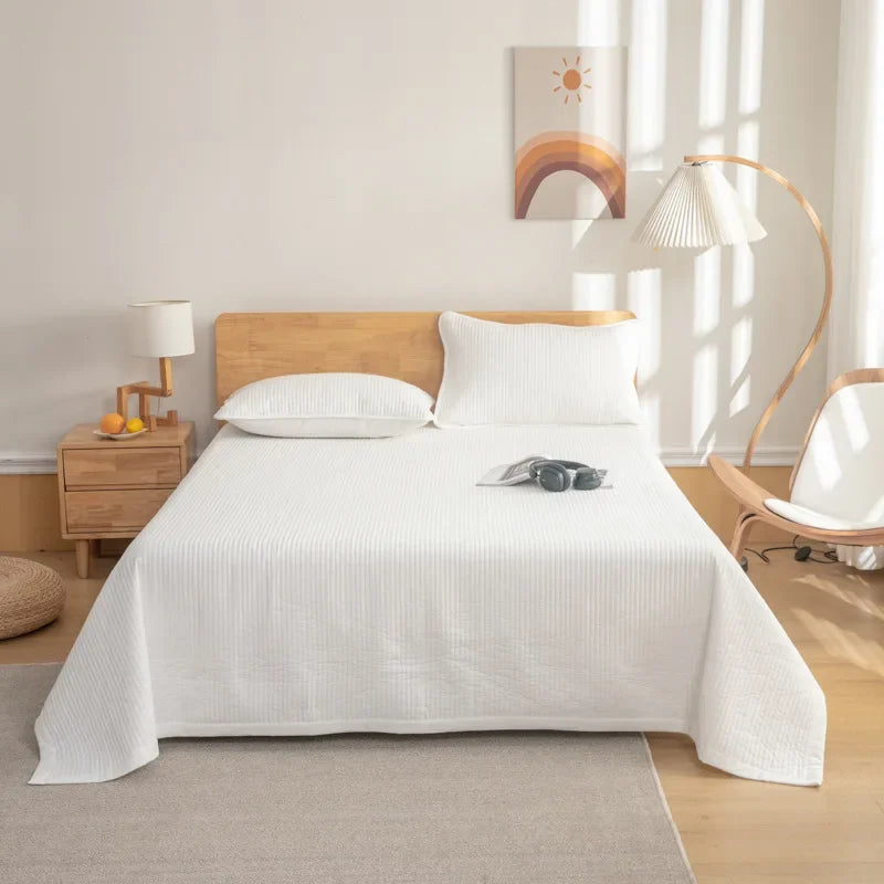 couvre lit coton gris clair blanc rose pâle rayures verticales moderne antibactérien confortable