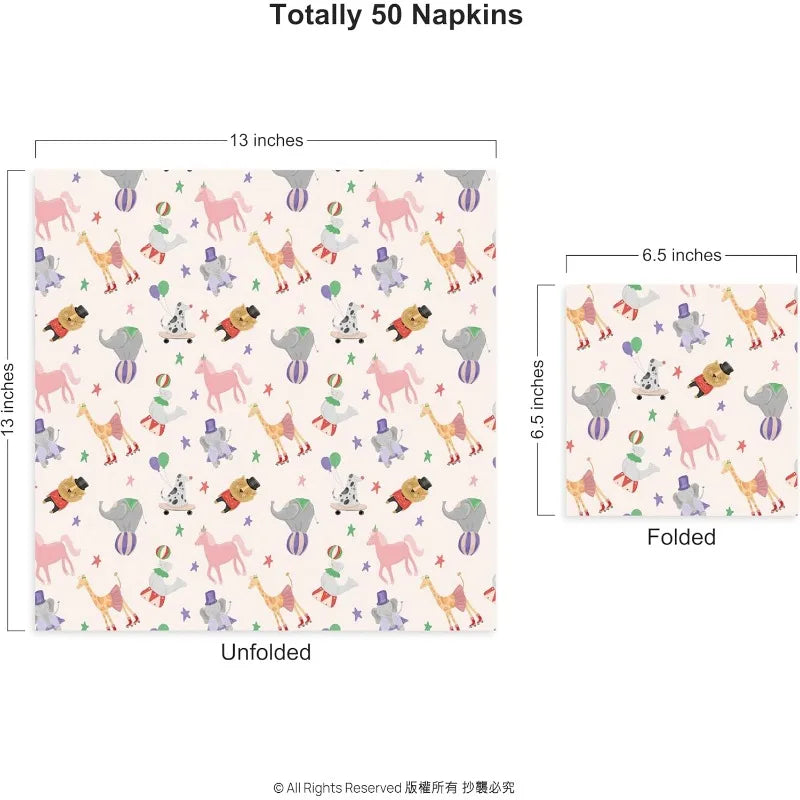 serviettes jetables animaux fête anniversaire colorées cartoonesques papier 50 pièces éléphants girafes chevaux motifs
